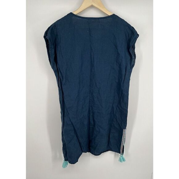 Seafolly Australia Blue Linen Embroidered Tassel Kaftan Cover Up Size Medium - Picture 6 of 6